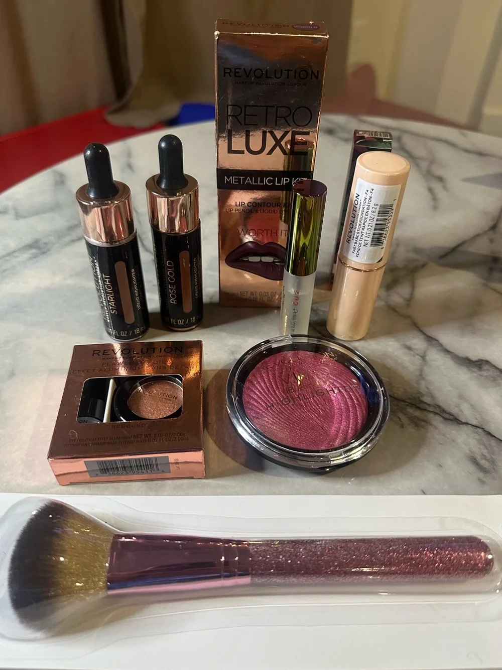 Revolution Pink Metallic Makeup Set with Rose Gold Accents bundle